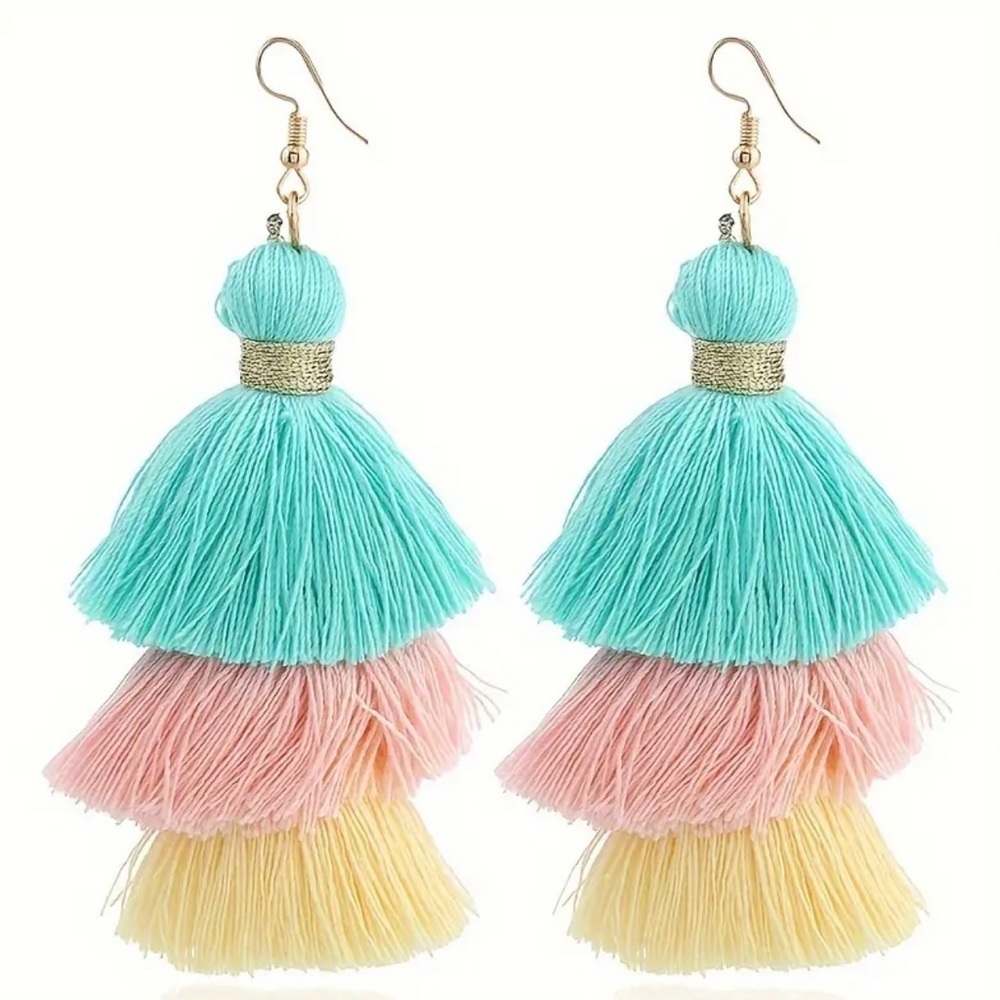 Boho Pastel Thread Tassel Earrings